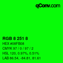 Color code: RGB 8 251 8 | qconv.com