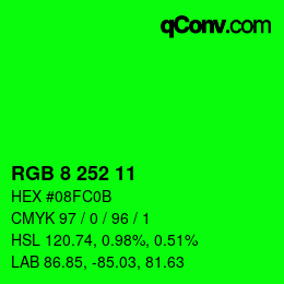 Color code: RGB 8 252 11 | qconv.com