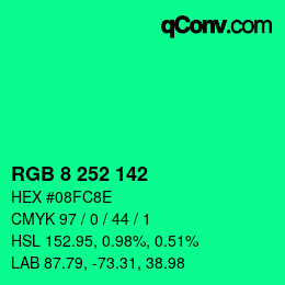 カラーコード: RGB 8 252 142 | qconv.com