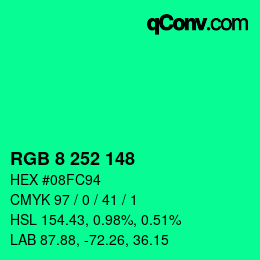 Color code: RGB 8 252 148 | qconv.com