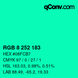 Color code: RGB 8 252 183 | qconv.com
