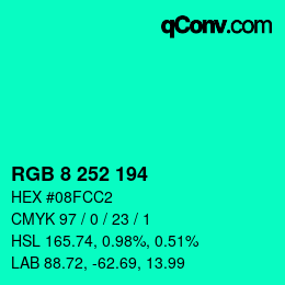 カラーコード: RGB 8 252 194 | qconv.com