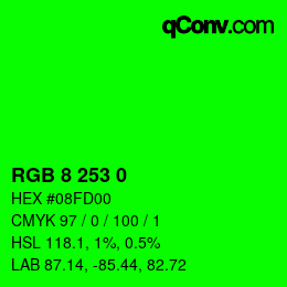 カラーコード: RGB 8 253 0 | qconv.com