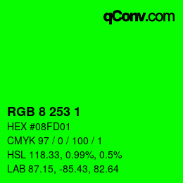 カラーコード: RGB 8 253 1 | qconv.com