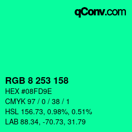 颜色代码: RGB 8 253 158 | qconv.com
