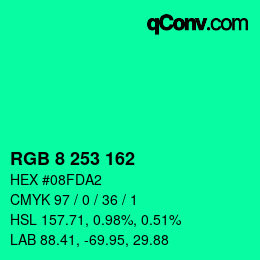 颜色代码: RGB 8 253 162 | qconv.com