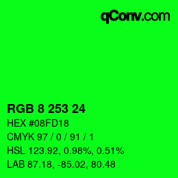 颜色代码: RGB 8 253 24 | qconv.com