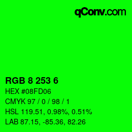 Color code: RGB 8 253 6 | qconv.com