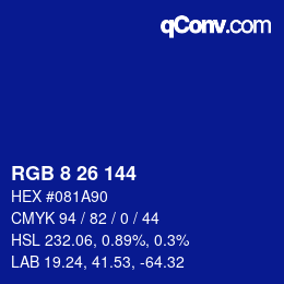 カラーコード: RGB 8 26 144 | qconv.com