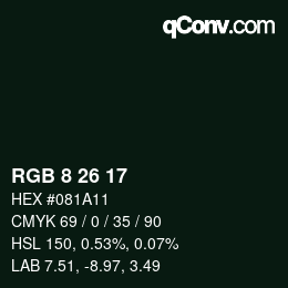 カラーコード: RGB 8 26 17 | qconv.com