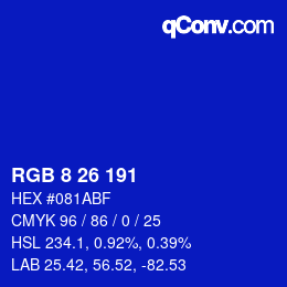 颜色代码: RGB 8 26 191 | qconv.com