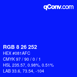カラーコード: RGB 8 26 252 | qconv.com