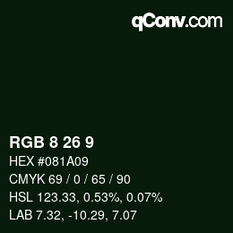 カラーコード: RGB 8 26 9 | qconv.com