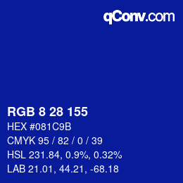 颜色代码: RGB 8 28 155 | qconv.com