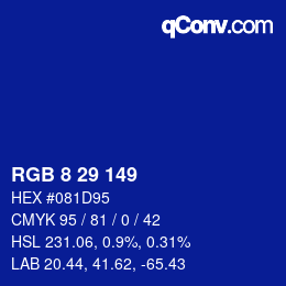 カラーコード: RGB 8 29 149 | qconv.com