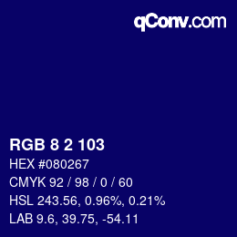 Color code: RGB 8 2 103 | qconv.com