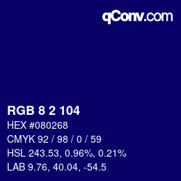 Color code: RGB 8 2 104 | qconv.com