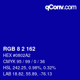 カラーコード: RGB 8 2 162 | qconv.com