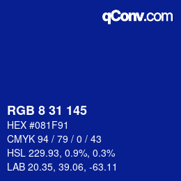 カラーコード: RGB 8 31 145 | qconv.com