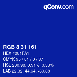 Color code: RGB 8 31 161 | qconv.com