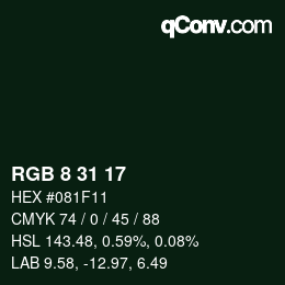カラーコード: RGB 8 31 17 | qconv.com