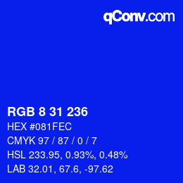 Color code: RGB 8 31 236 | qconv.com