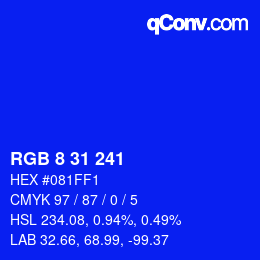 Color code: RGB 8 31 241 | qconv.com