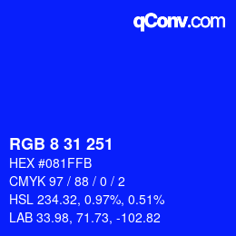 Color code: RGB 8 31 251 | qconv.com