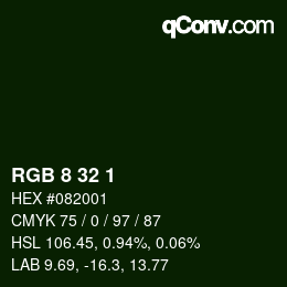 カラーコード: RGB 8 32 1 | qconv.com