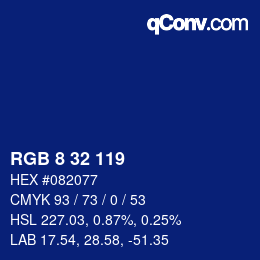 カラーコード: RGB 8 32 119 | qconv.com