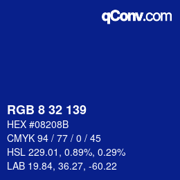 Color code: RGB 8 32 139 | qconv.com