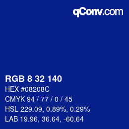 Color code: RGB 8 32 140 | qconv.com