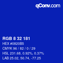 カラーコード: RGB 8 32 181 | qconv.com