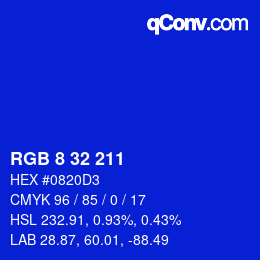 Color code: RGB 8 32 211 | qconv.com