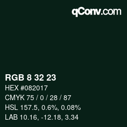 カラーコード: RGB 8 32 23 | qconv.com