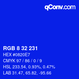 Color code: RGB 8 32 231 | qconv.com