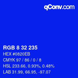 Color code: RGB 8 32 235 | qconv.com