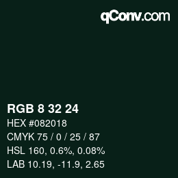 カラーコード: RGB 8 32 24 | qconv.com