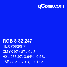 Color code: RGB 8 32 247 | qconv.com