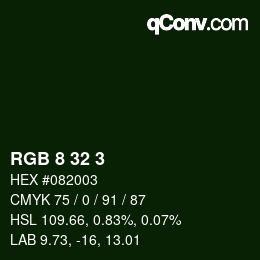 カラーコード: RGB 8 32 3 | qconv.com