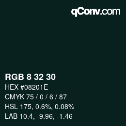 カラーコード: RGB 8 32 30 | qconv.com