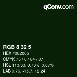 カラーコード: RGB 8 32 5 | qconv.com