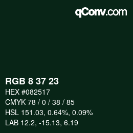 カラーコード: RGB 8 37 23 | qconv.com