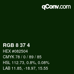 カラーコード: RGB 8 37 4 | qconv.com