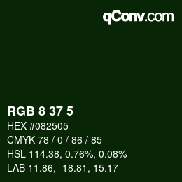 Color code: RGB 8 37 5 | qconv.com