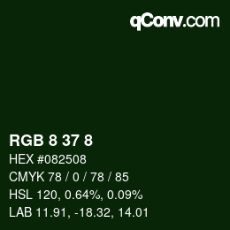 カラーコード: RGB 8 37 8 | qconv.com