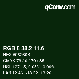 カラーコード: RGB 8 38.2 11.6 | qconv.com