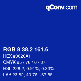カラーコード: RGB 8 38.2 161.6 | qconv.com