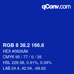 カラーコード: RGB 8 38.2 166.6 | qconv.com