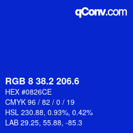 カラーコード: RGB 8 38.2 206.6 | qconv.com